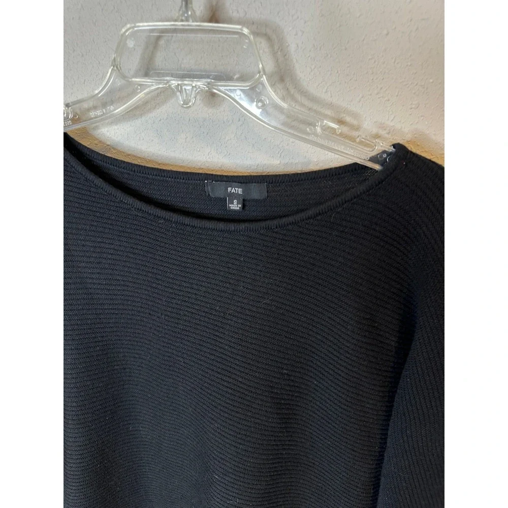 FATE Black Ribbed Knit Boat Neck Dolman Sleeve Top‎ Women's Size M